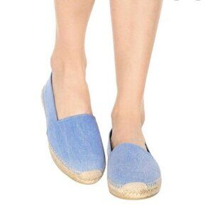 YSL Yves Saint Lauren Denim Monogram Logo Espadrille Flat Shoes Size 37.5